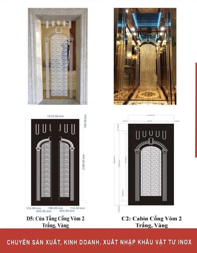 Tấm cửa cabin cổng vòm với thiết kế mới lạ tinh tế tạo nên điểm nhấn sang trọng cho không gian nội thất, sảnh thang máy…